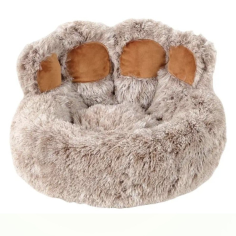 Anti-Anxiety Donut Warming Cozy Soft Round Cat Bed Plush Bear Paw Pet Dog Bed Matres Custom Brown (X-Large)