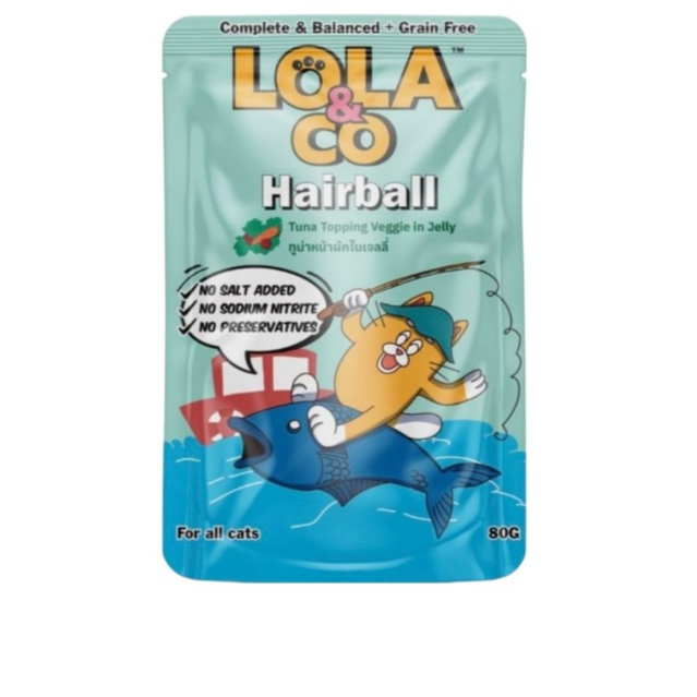 Lola & Co HAIRBALL Pouch Tuna Topping Veggie in Jelly for All Cats 80g