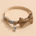 Adjustable Plaid Bow Tie Cat Collar With Bell, Khaki