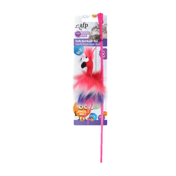 Furry Ball Fluffy Bird Wand Cat Toy, Red