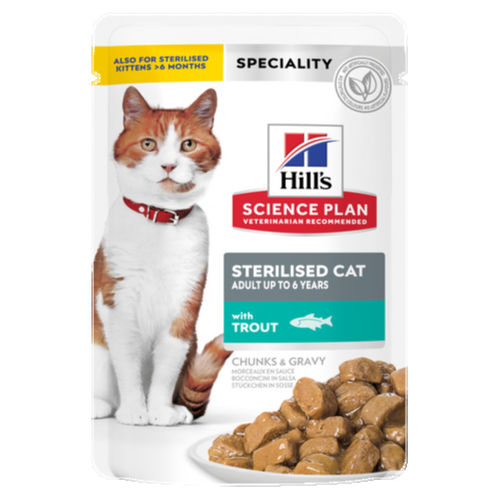 Hills Sterilised Adult Cat Wet Food With Trout 85G X 12 Pouches