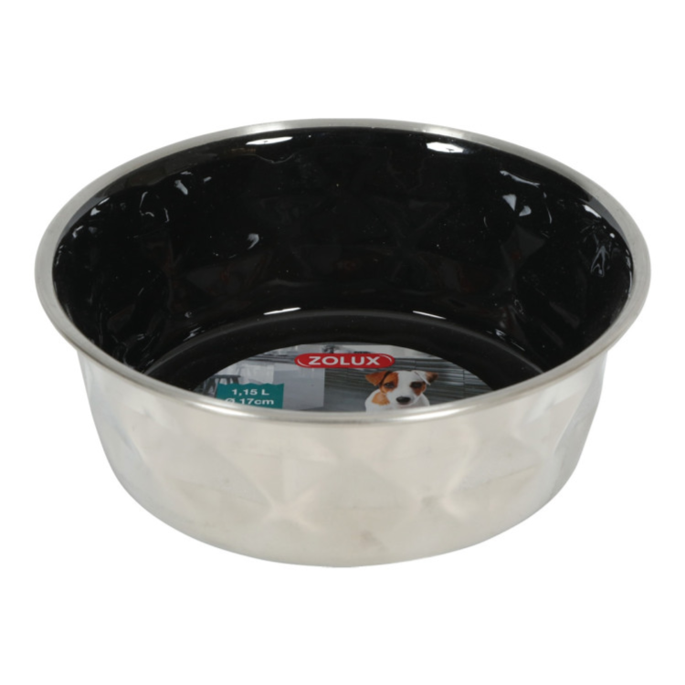 Diamonds Stainless Non-Slip Dog Bowls Black, 1.15 L