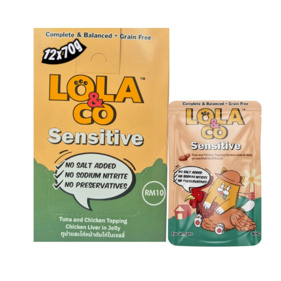 Lola & Co SENSITIVE Tuna & Chicken Topping Chicken Liver in Jelly 12x80g