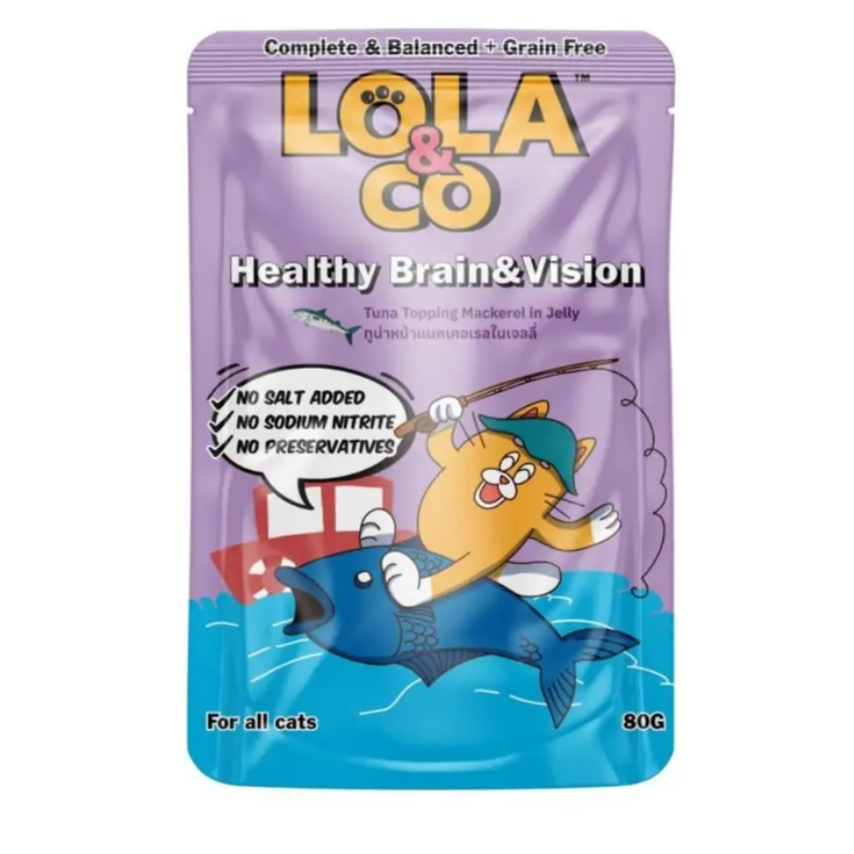 Lola & Co Healthy Brain & Vision Pouch Tuna Topping Mackerel in Jelly for All Cats 80g