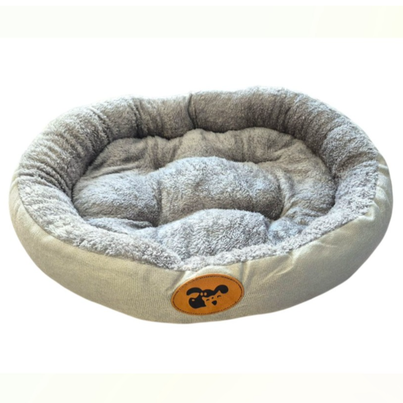 Cozy Plush Oval Pet Bed Gray for Cats & Dogs (Medium