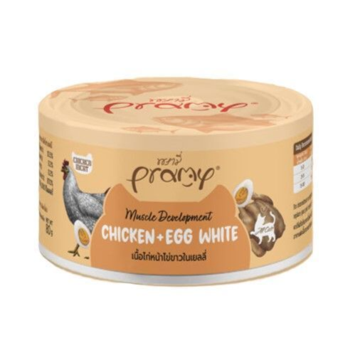Pramy Chicken Topping Muscle Development Egg White In Jelly Cat Wet Food, 80g X 24 Can