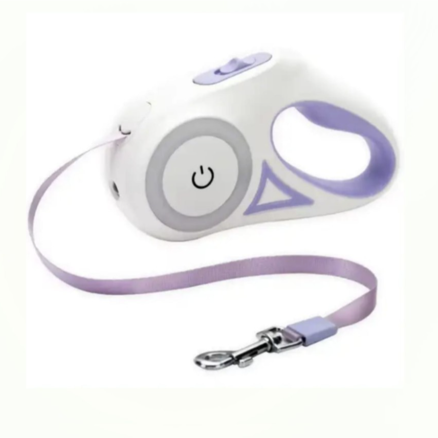 New Style Retractable Dog Leash With Flashlight Purple, 3m