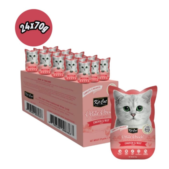 Kit Cat Petite Pouch Complete & Balanced Chicken & Beef in Aspic 24x70g