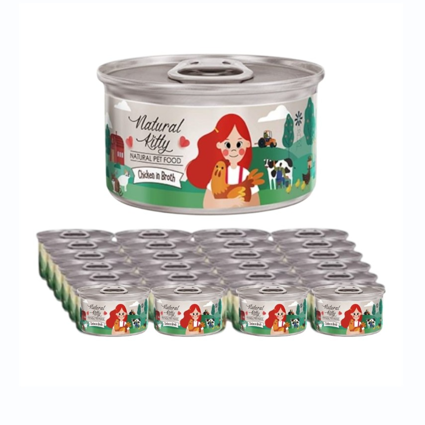 Natural Kitty Chicken In Broth Cat Wet Food 24x80g