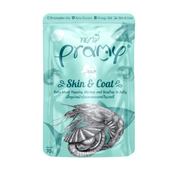 Pramy Funtional Skin & Coat Tuna topping Shrimp and Scallop in Jelly Recipe 70g