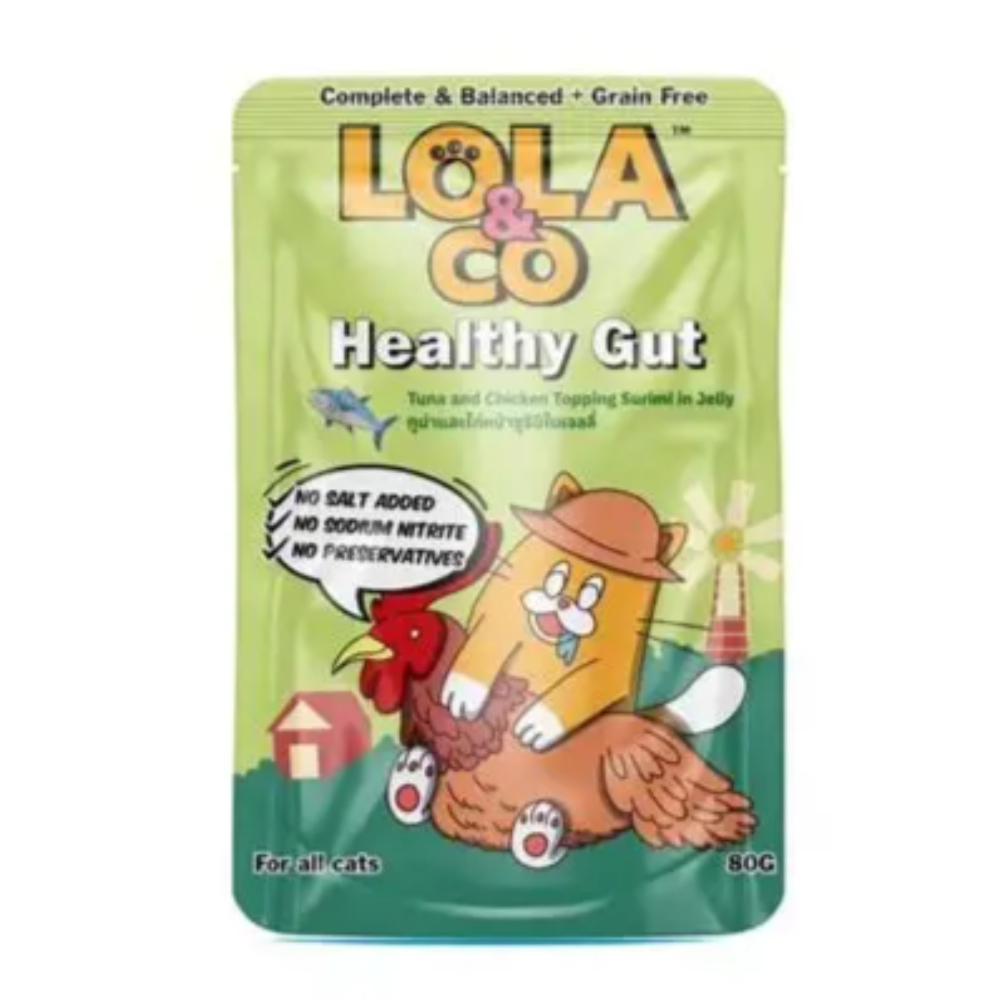 Lola & Co Healthy Gut Pouch Tuna & Chicken Topping Surimi In Jelly For All Cats 12X80G