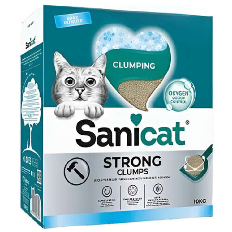 Sanicat Strong Clumping Cat Litter Baby Powder, 10 kg