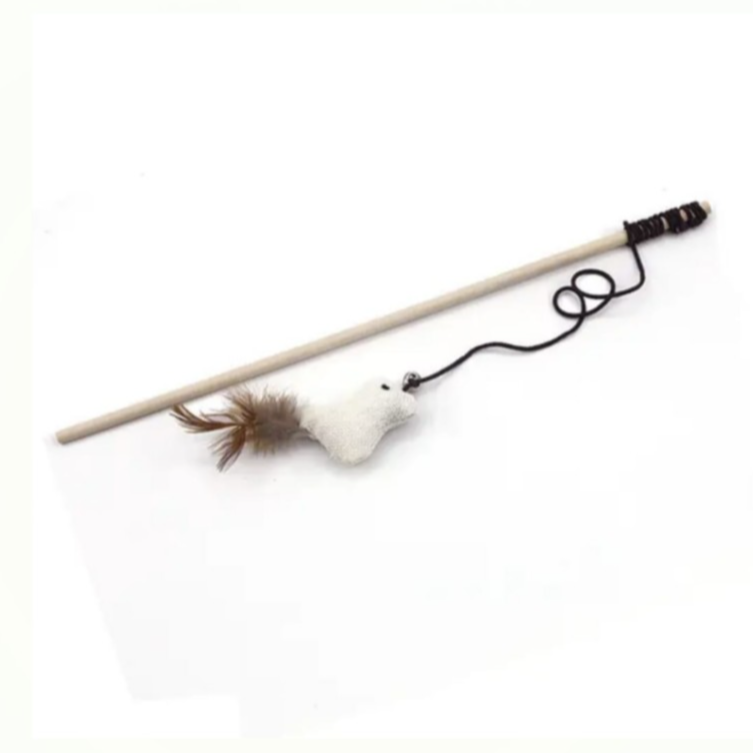 Cat Teaser Toys Feather Linen Wand Cat Catcher Teaser Stick Cat Interactive Toys Wood Rod Mouse Toy With Mini Bell