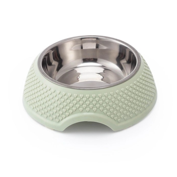 Cats and Dogs Feeder with Stainless Steel Bowls and Heart Design (Green)
