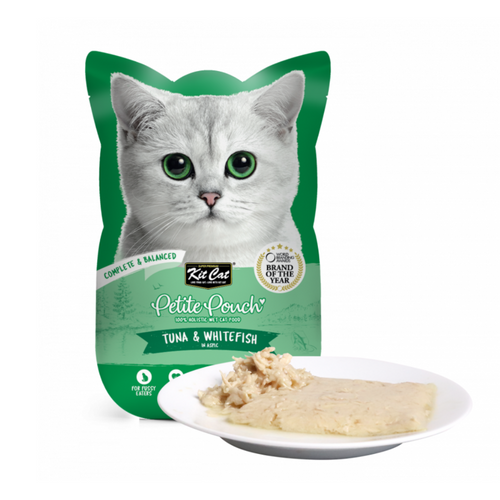 Kit Cat Petite Pouch Complete And Balanced Tuna And Whitefish In Aspic