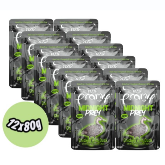 Pramy Midnight Prey Chicken with Duck In broth 12x80g