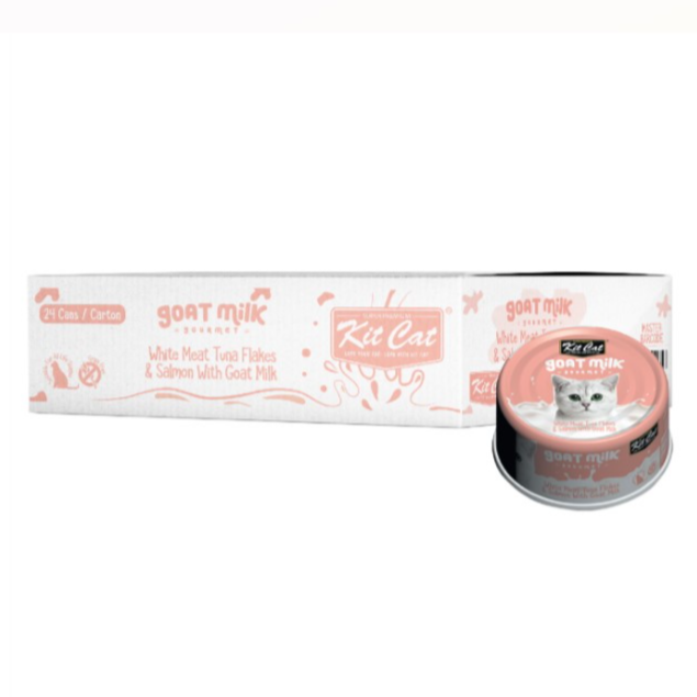 Kit Cat White Meat Tuna Flakes & Salmon With Goat Milk 24x70g