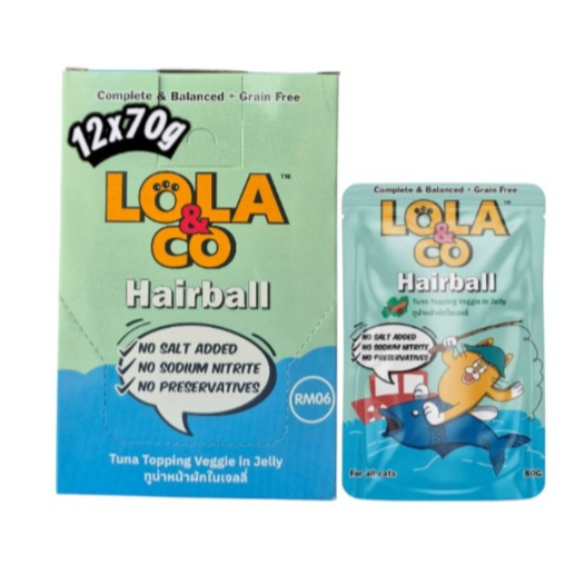 Lola & Co HAIRBALL Pouch Tuna Topping Veggie in Jelly for All Cats 12x80g