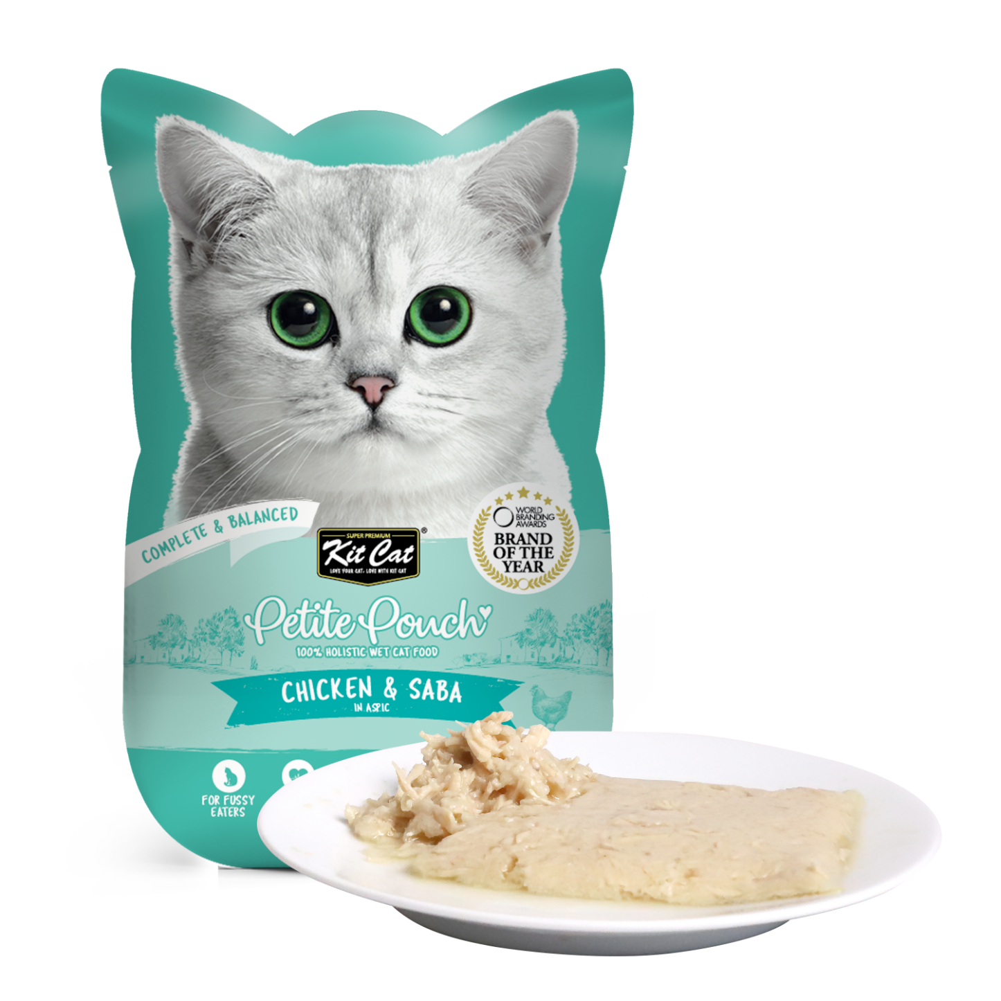 Kit Cat Petite Pouch Complete And Balanced Chicken And Saba In Aspic