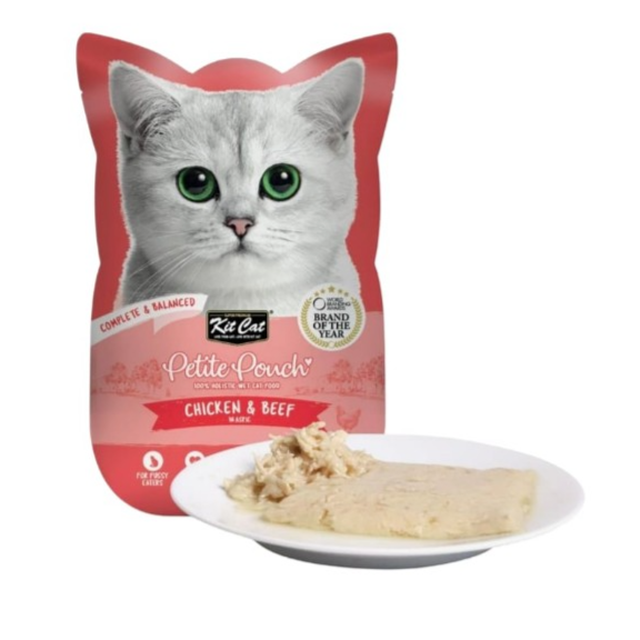 Kit Cat Petite Pouch Complete & Balanced Chicken & Beef in Aspic 70g