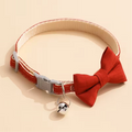 Adjustable Plaid Bow Tie Cat Collar With Bell, Red