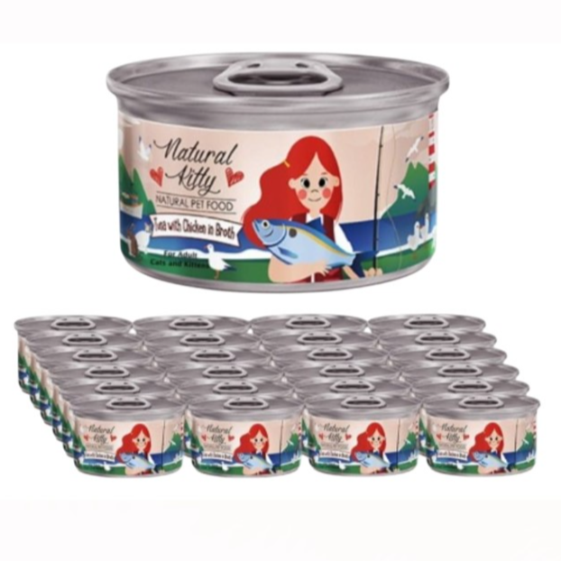Natural Kitty Tuna with Chicken in Broth Cat Wet Food 24x80g