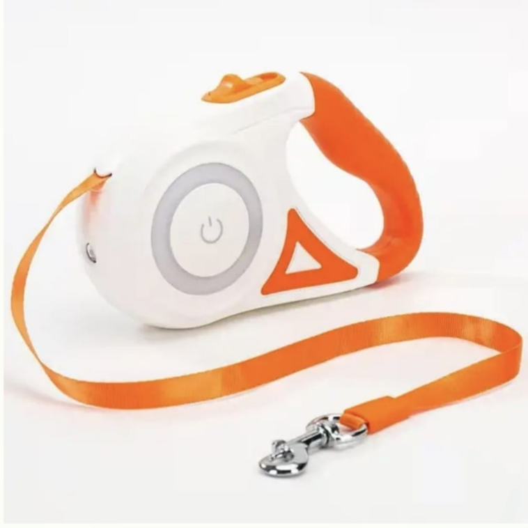 New Style Retractable Dog Leash With Flashlight Orange, 3m