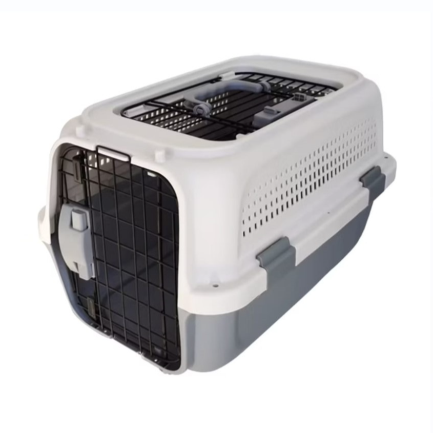 Outdoor Pet Air Transport Cage Dog and Cat Portable Carrier Box White and Black