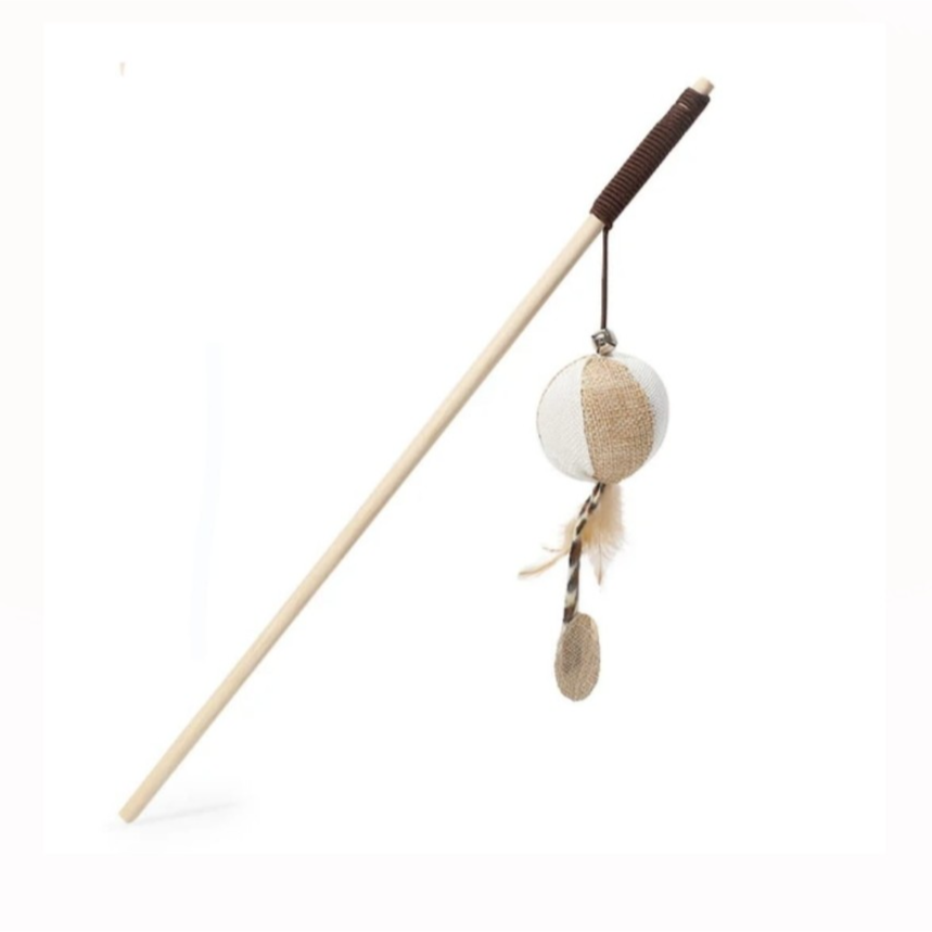 Cat Teaser Feather Linen Wand with Ball Toy Cat
