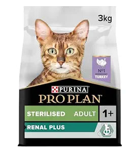 PURINA PRO PLAN STERILISED ADULT RENAL PLUS DRY CATFOOD TURKEY,3KG