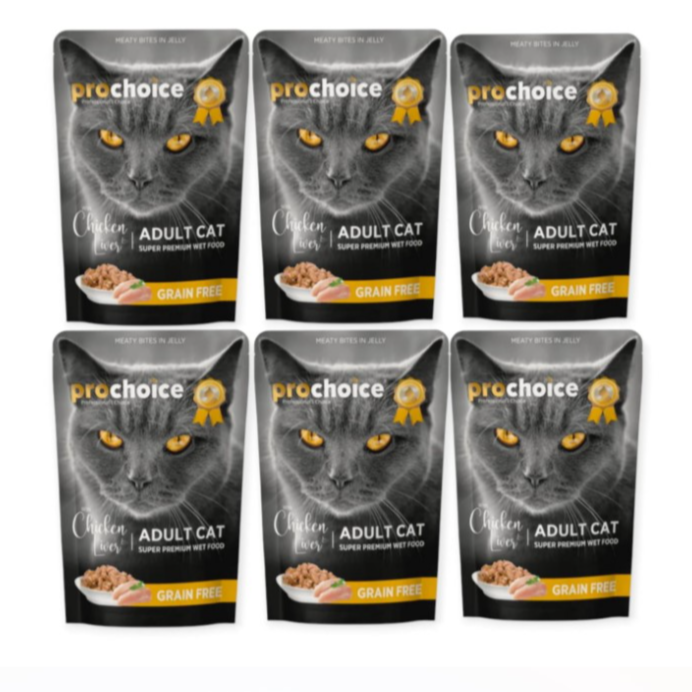Prochoice Chicken and Liver Chunks in Jelly for Adult Cats 85G (6Pouches)