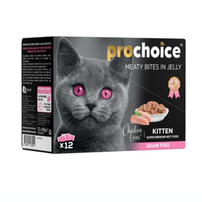 Prochoice Chicken and Liver chunks in Jelly for Kitten 12x85g