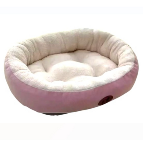 tCozy Plush Oval Pet Bed Pink for Cats & Dogs (Medium)