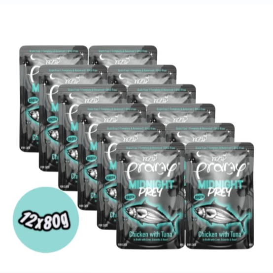 Pramy Midnight Prey Chicken with Tuna In broth 12x80g