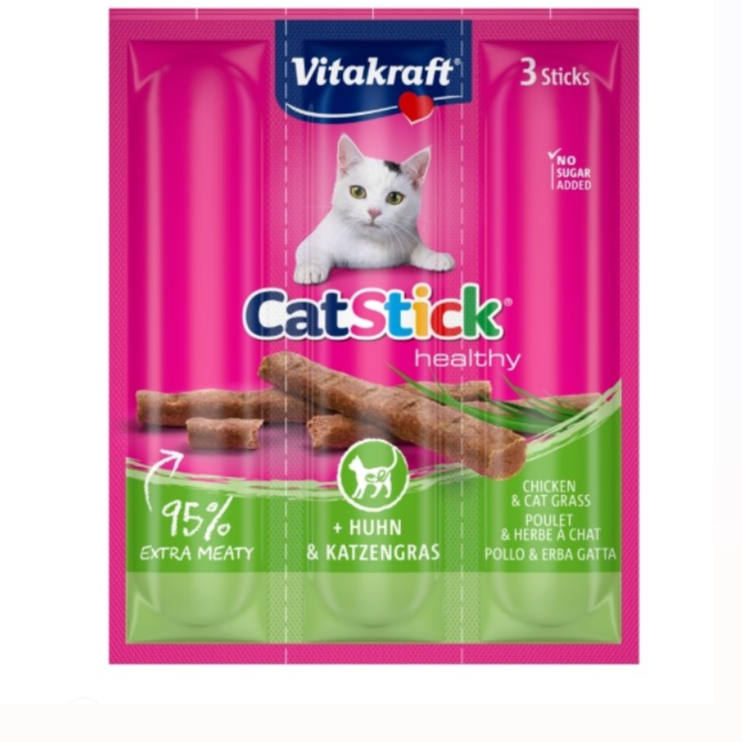 Vitakraft Cat Stick Mini Chicken & Cat Grass 18g (3Stick)