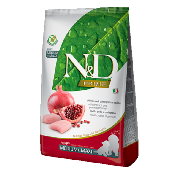 Farmina N&D Prime Medium & Maxi Puppy Dry Food With Chicken and Pomegranate , 2.5kg
