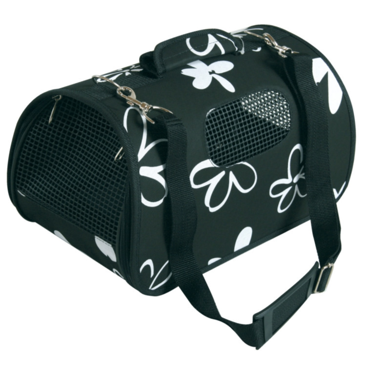 Flower Print Pet Carrier Black Medium, 39.5 x 24 x 25.5 cm