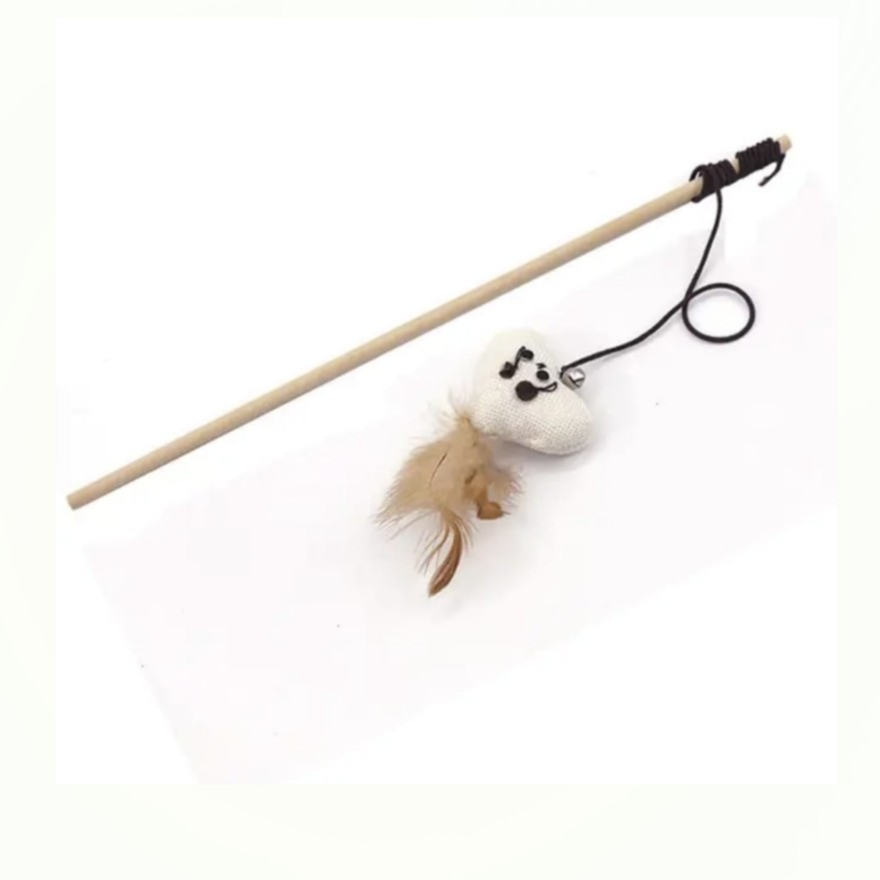 Cat Toys Wooden Teaser Stick with Feather Bell Kitten Chaser Wand Interactive Linen Mouse Pet Cat Toy Cat Teaser