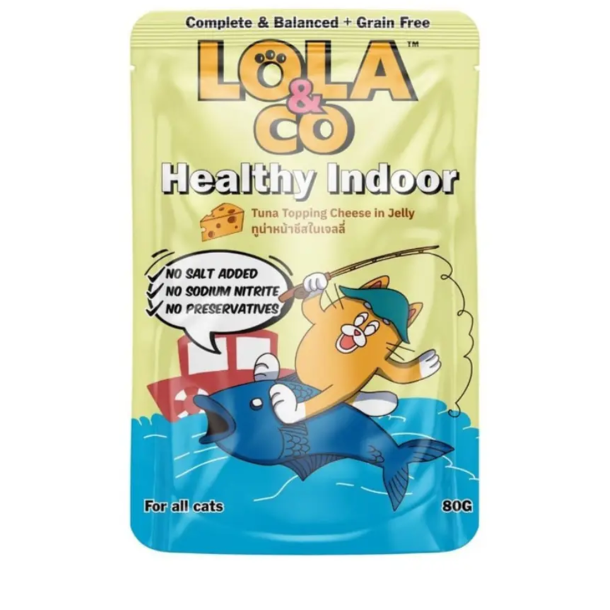 Lola & Co Healthy Indoor Pouch Tuna Topping Cheese in Jelly for All Cats 80g