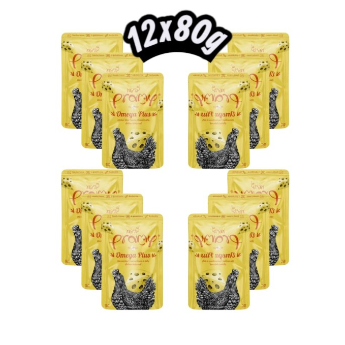 Pramy Funtional Omega Plus Chicken topping Cheese in Jelly 12x70g