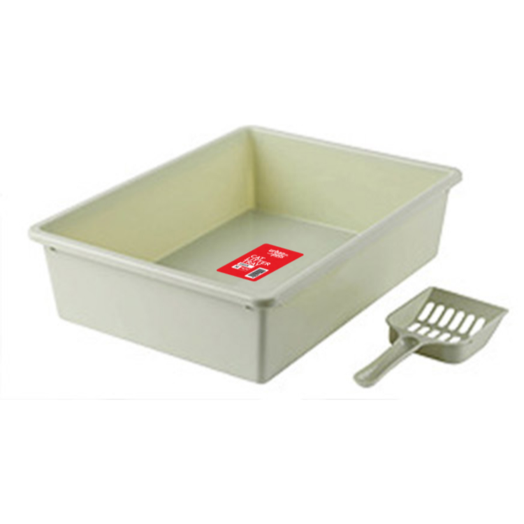 Cat Litter Tray with Scoop Green, Medium, 38 x 28 x 10 cm