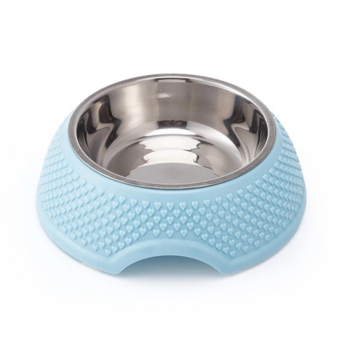 Cats and Dogs Feeder with Stainless Steel Bowls and Heart Design (Blue)