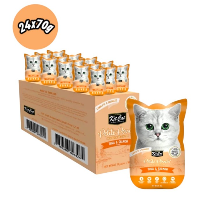 Kit Cat Petite Pouch Complete & Balanced Tuna & Salmon in Aspic 24x70g