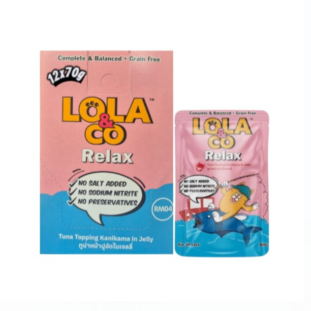 Lola & Co Relax Pouch Tuna Topping Kanikama In Jelly For All Cats 12x80g