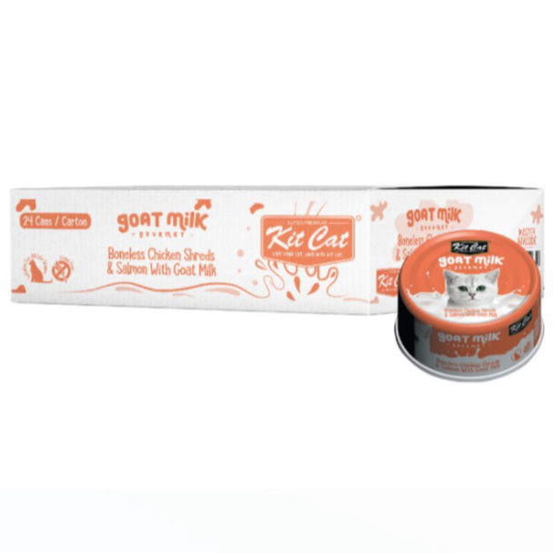 Kit Cat Boneless Chicken Shreds And Salmon With Goat Milk 24x70g