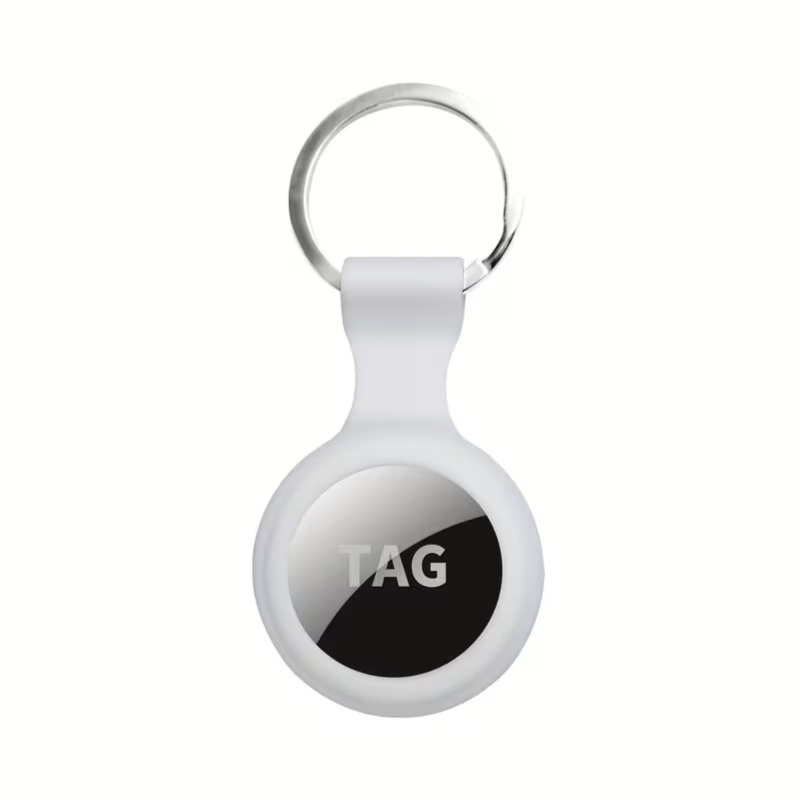 Apple Airtag Silicone Protective Case With Keychain, White