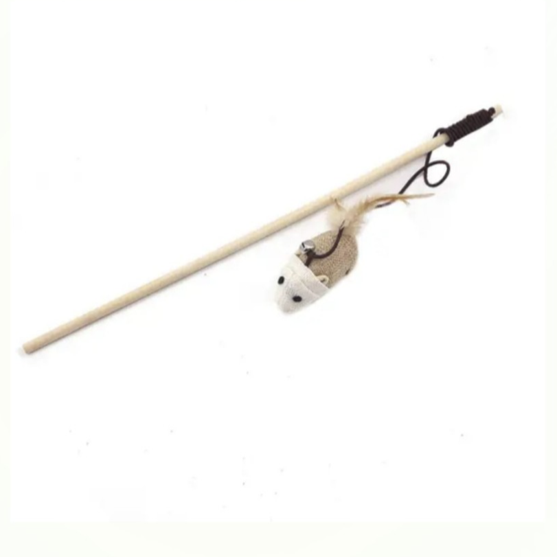 Interactive Durable Wood Cat Mouse Toy With Feather Bell