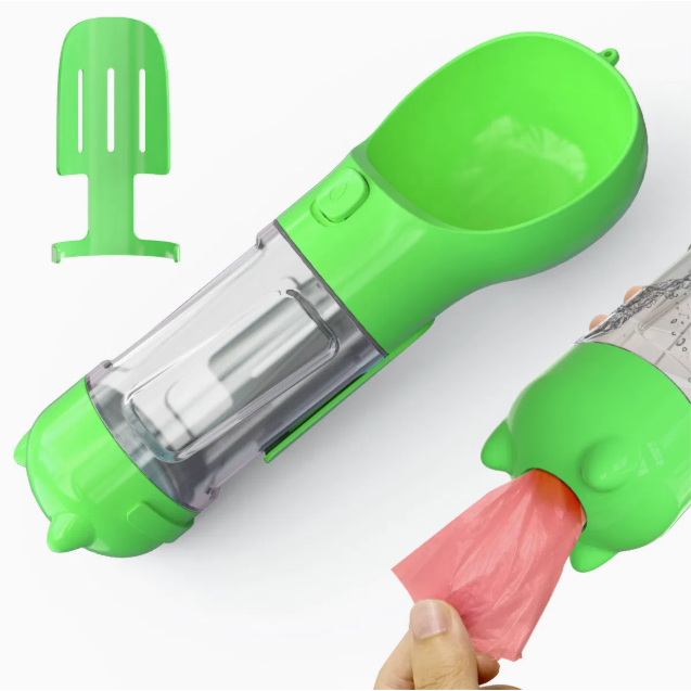 Portable Travel Bottle for Cats and Dogs with Poop Shovel (Green)