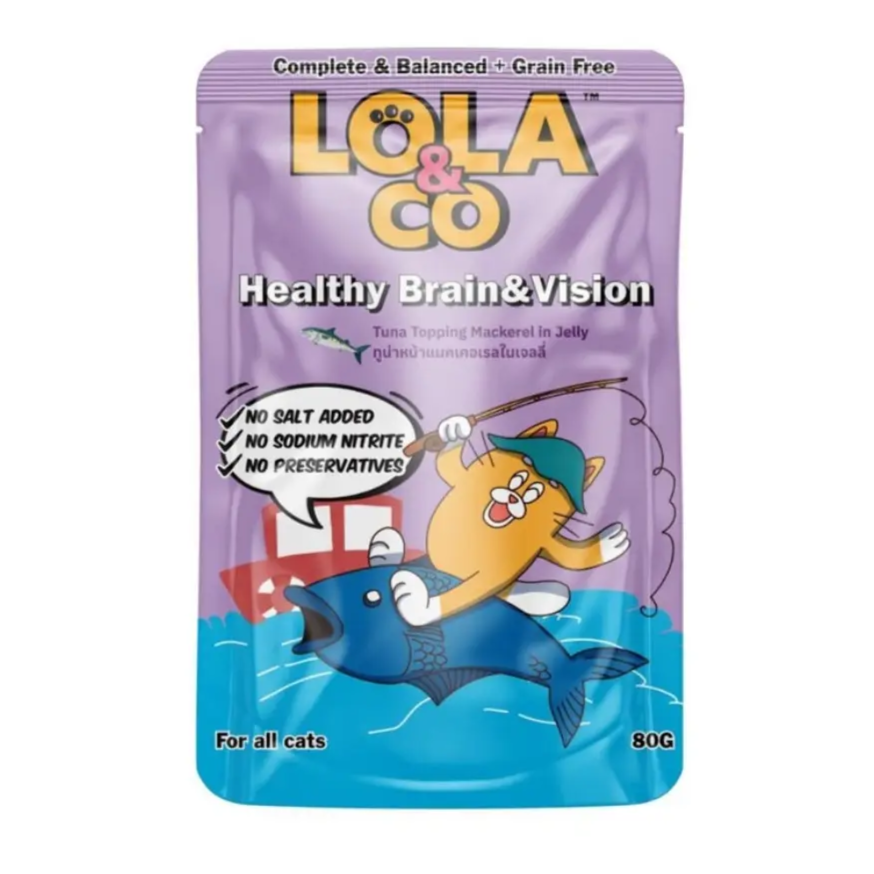 Lola & Co Healthy Brain & Vision Pouch Tuna Topping Mackerel in Jelly for All Cats 12x80gm